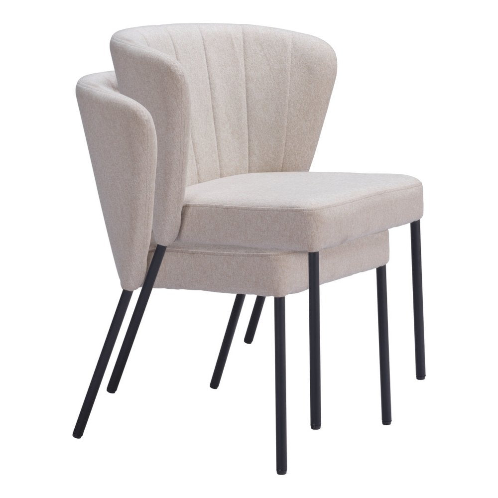 Set of Two Cream And Black Tufted Upholstery And Steel Dining Side Chairs — view 14