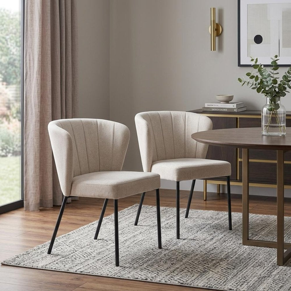 Set of Two Cream And Black Tufted Upholstery And Steel Dining Side Chairs HomeRoots