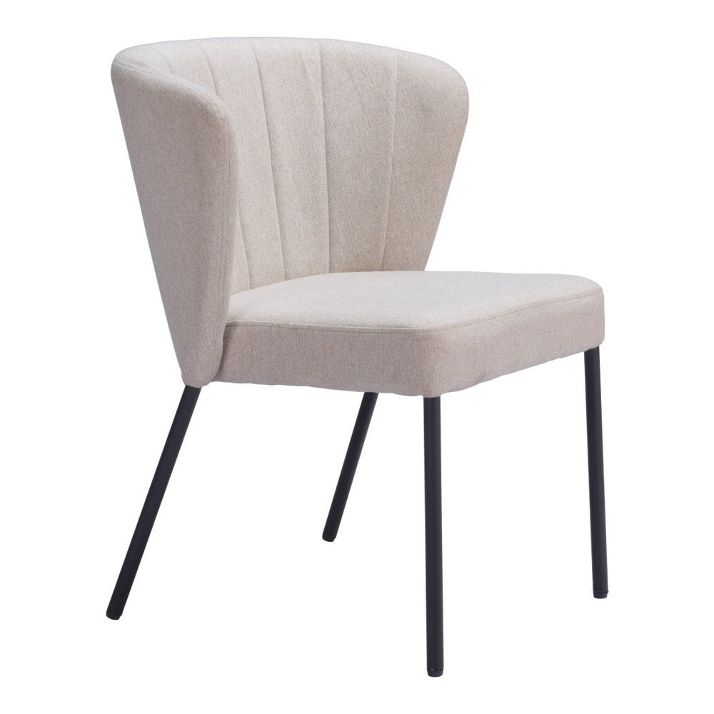 Set of Two Cream And Black Tufted Upholstery And Steel Dining Side Chairs — view 15