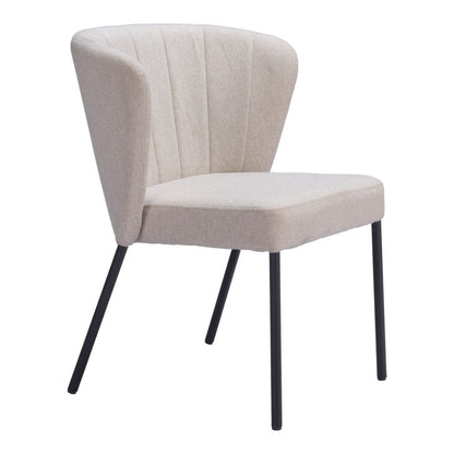 Set of Two Cream And Black Tufted Upholstery And Steel Dining Side Chairs HomeRoots