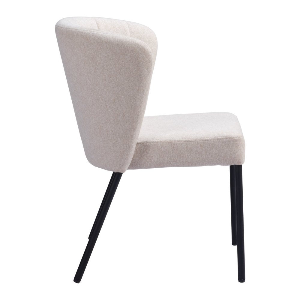 Set of Two Cream And Black Tufted Upholstery And Steel Dining Side Chairs HomeRoots