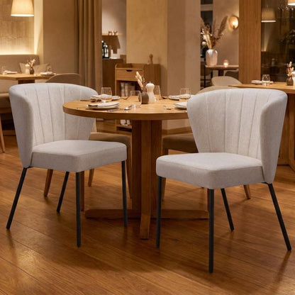 Set of Two Cream And Black Tufted Upholstery And Steel Dining Side Chairs HomeRoots