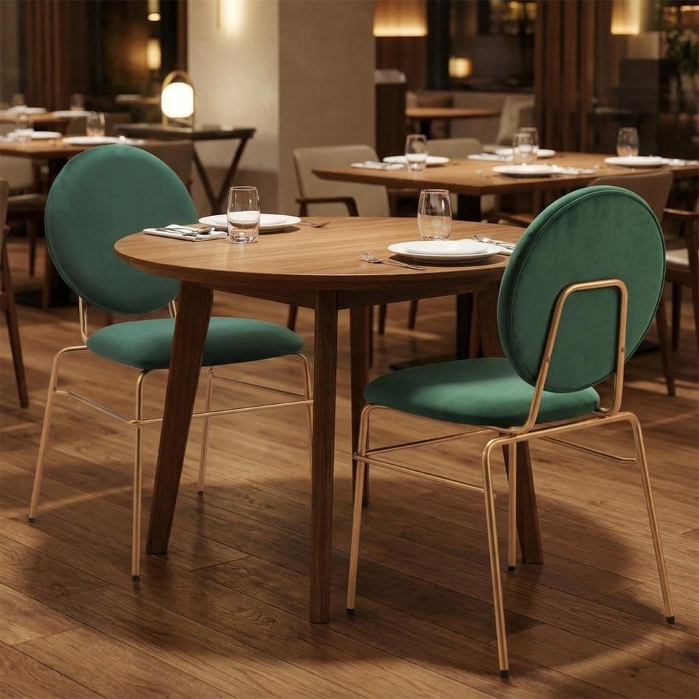 Set of Two Green And Gold Velvet And Steel Dining Side Chairs — view 1