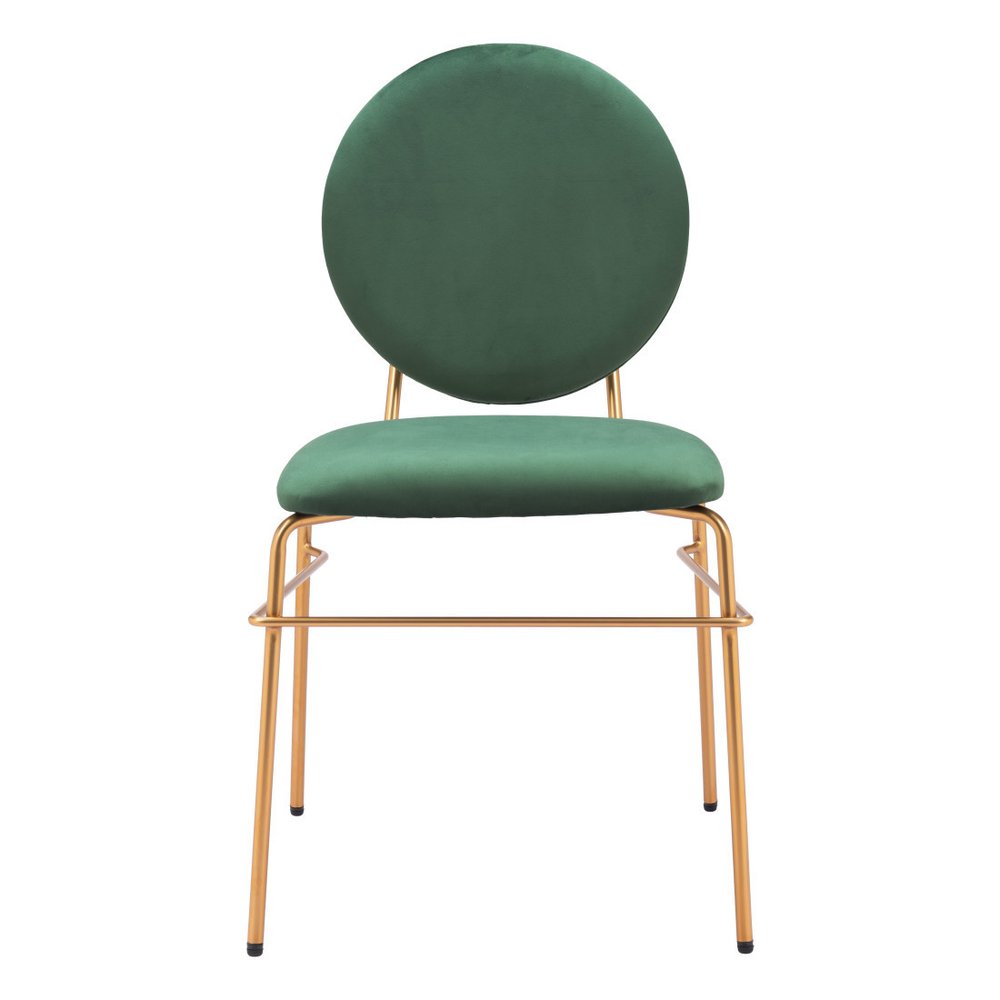 Set of Two Green And Gold Velvet And Steel Dining Side Chairs — view 3