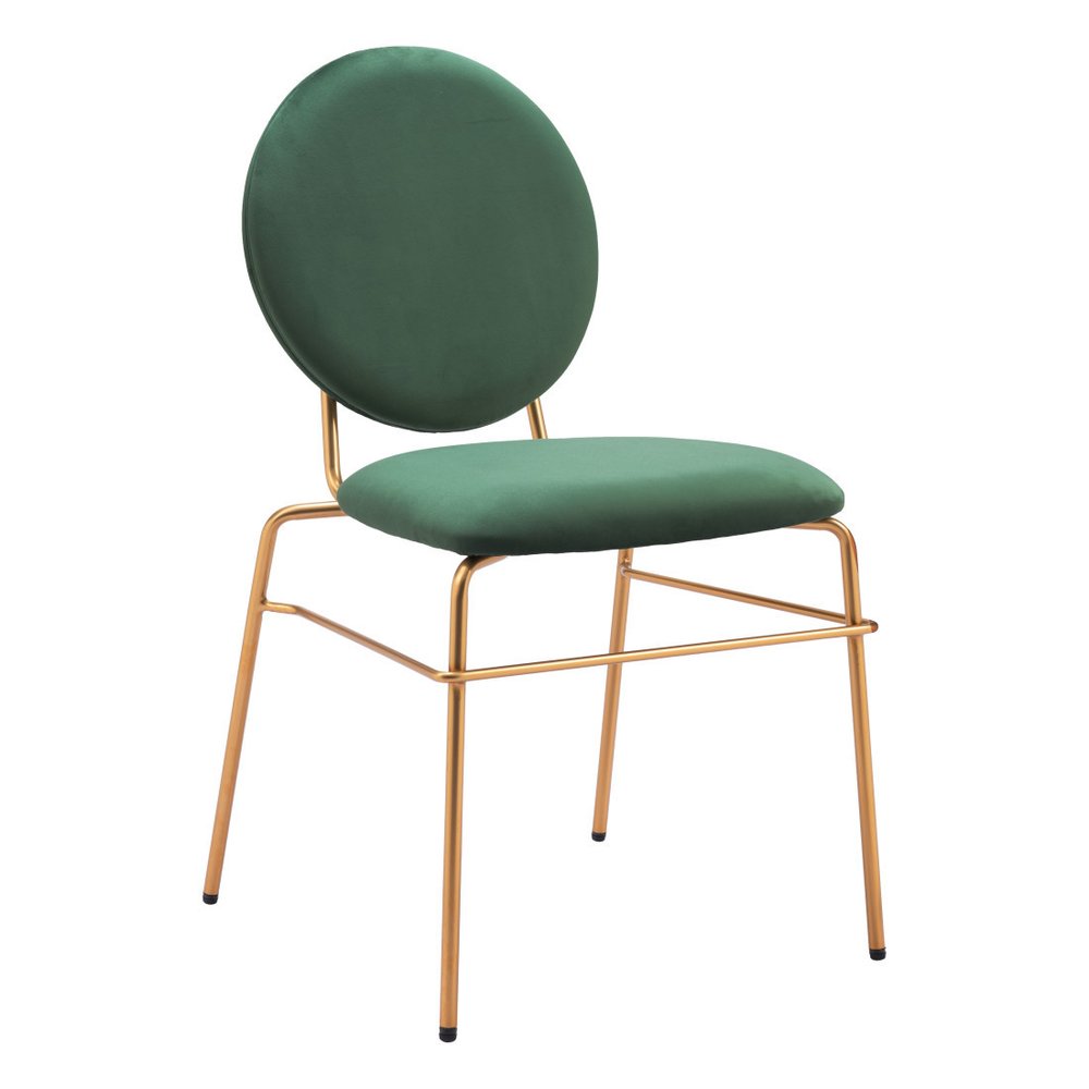 Set of Two Green And Gold Velvet And Steel Dining Side Chairs HomeRoots