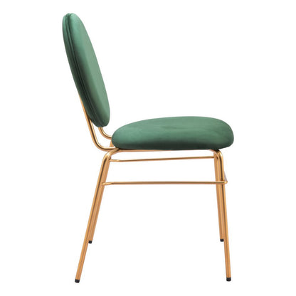 Set of Two Green And Gold Velvet And Steel Dining Side Chairs HomeRoots