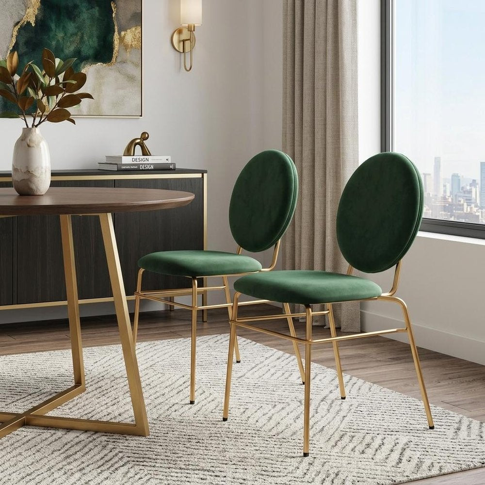 Set of Two Green And Gold Velvet And Steel Dining Side Chairs HomeRoots