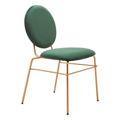 Set of Two Green And Gold Velvet And Steel Dining Side Chairs HomeRoots