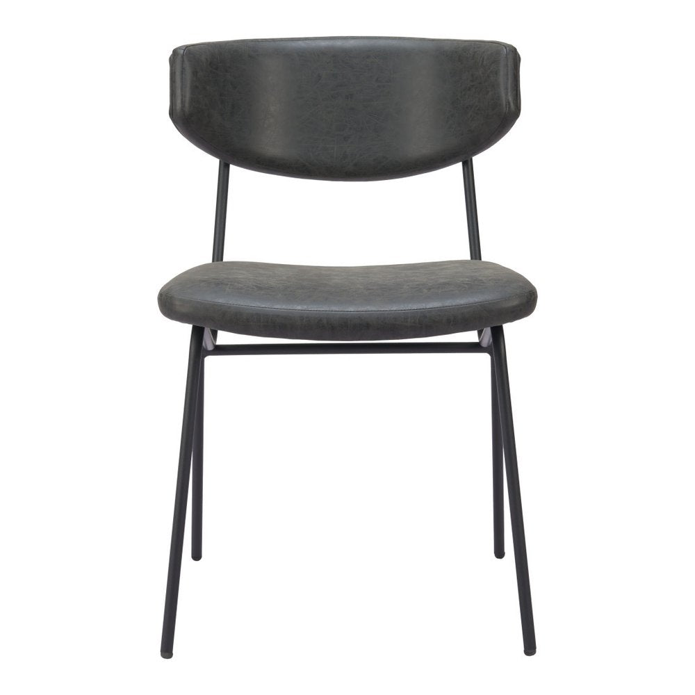 Set of Two Gray and Black Upholstered Faux Leather Open Back Dining Side Chairs HomeRoots