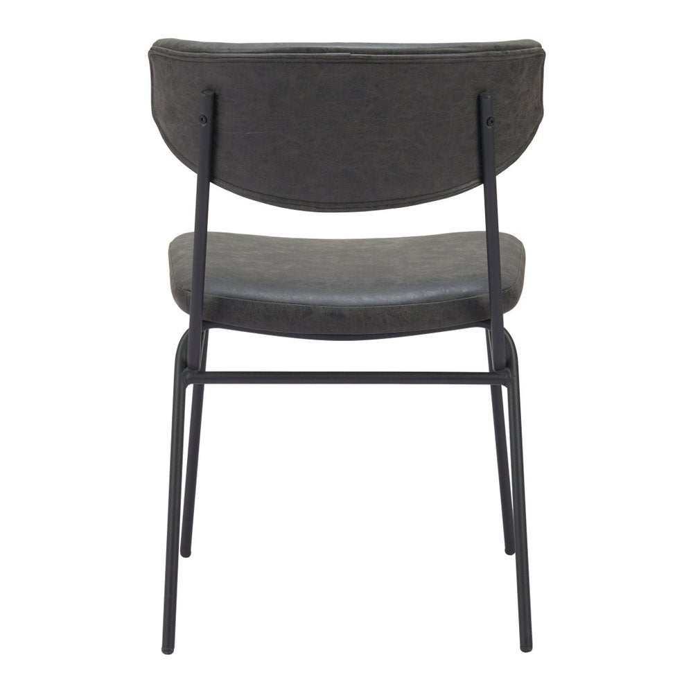 Set of Two Gray and Black Upholstered Faux Leather Open Back Dining Side Chairs HomeRoots
