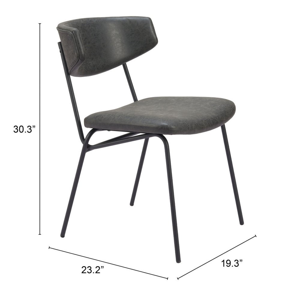 Set of Two Gray and Black Upholstered Faux Leather Open Back Dining Side Chairs HomeRoots