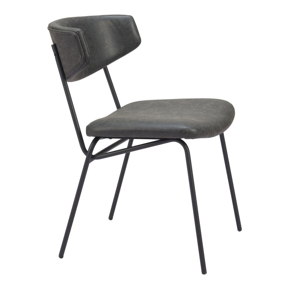 Set of Two Gray and Black Upholstered Faux Leather Open Back Dining Side Chairs HomeRoots
