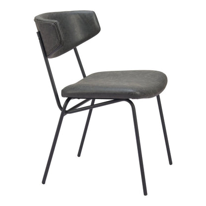 Set of Two Gray and Black Upholstered Faux Leather Open Back Dining Side Chairs HomeRoots