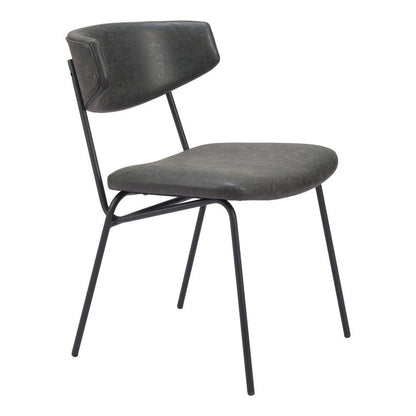 Set of Two Gray and Black Upholstered Faux Leather Open Back Dining Side Chairs HomeRoots