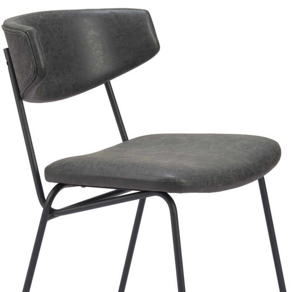 Set of Two Gray and Black Upholstered Faux Leather Open Back Dining Side Chairs HomeRoots