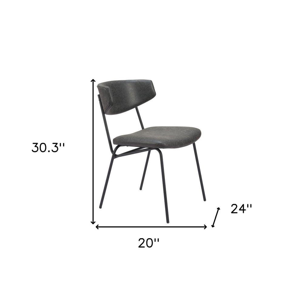 Set of Two Gray and Black Upholstered Faux Leather Open Back Dining Side Chairs HomeRoots