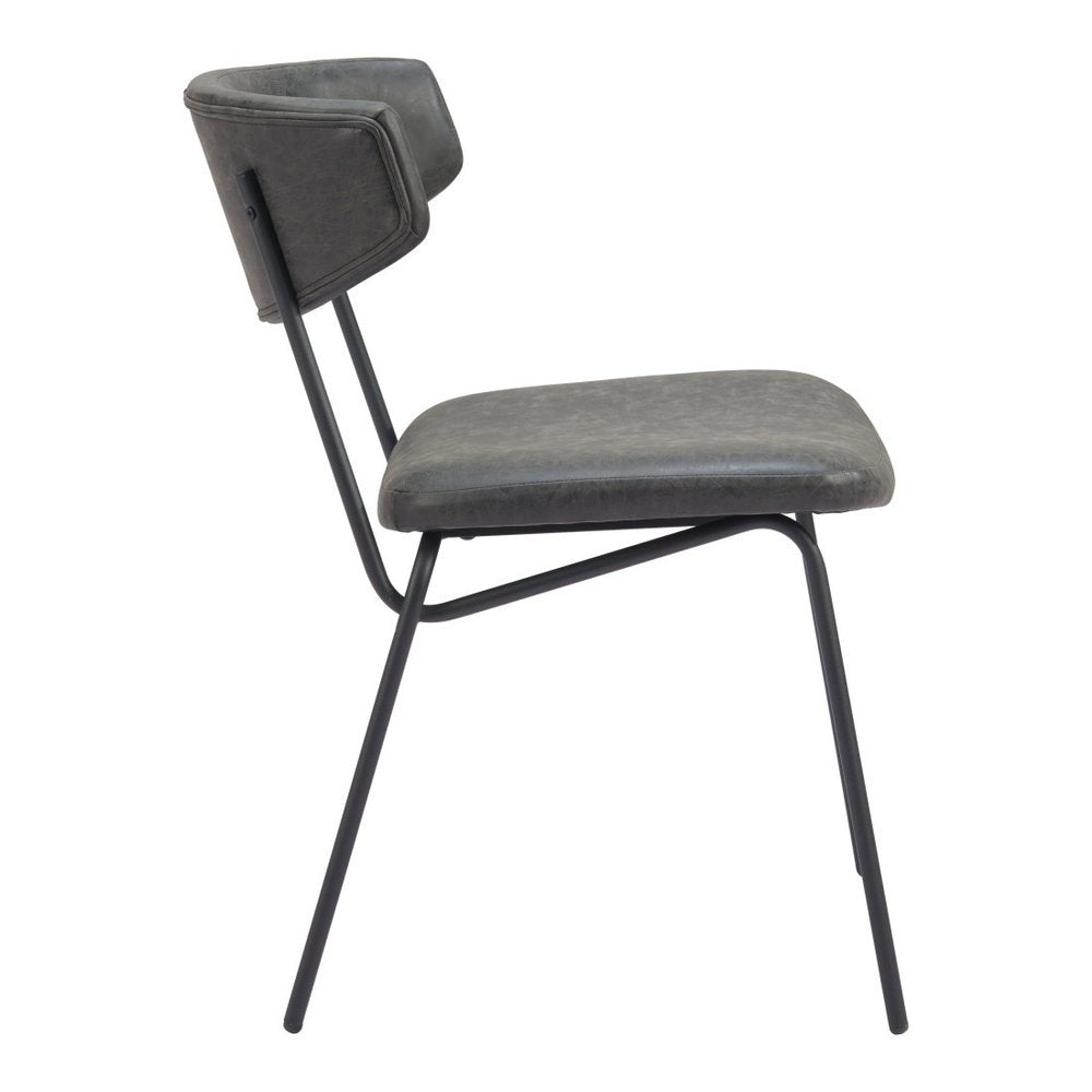Set of Two Gray and Black Upholstered Faux Leather Open Back Dining Side Chairs HomeRoots