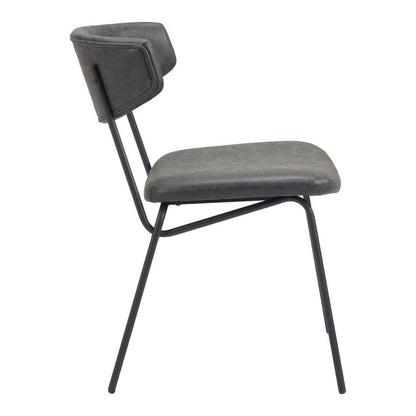 Set of Two Gray and Black Upholstered Faux Leather Open Back Dining Side Chairs HomeRoots