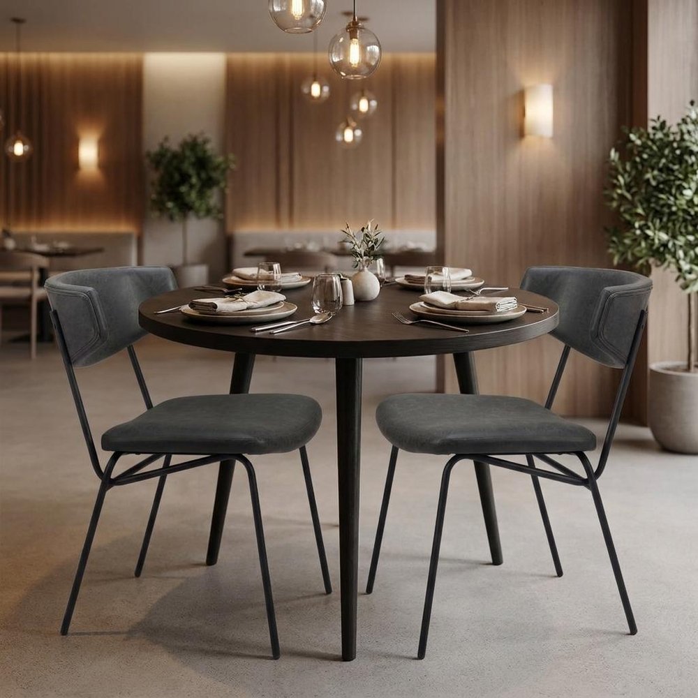 Set of Two Gray and Black Upholstered Faux Leather Open Back Dining Side Chairs HomeRoots