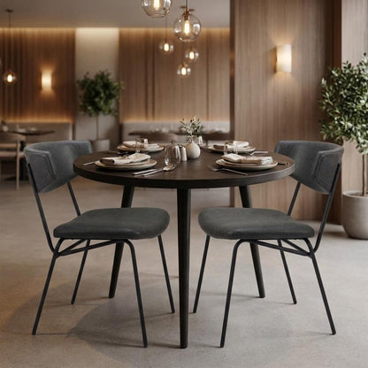 Set of Two Gray and Black Upholstered Faux Leather Open Back Dining Side Chairs HomeRoots
