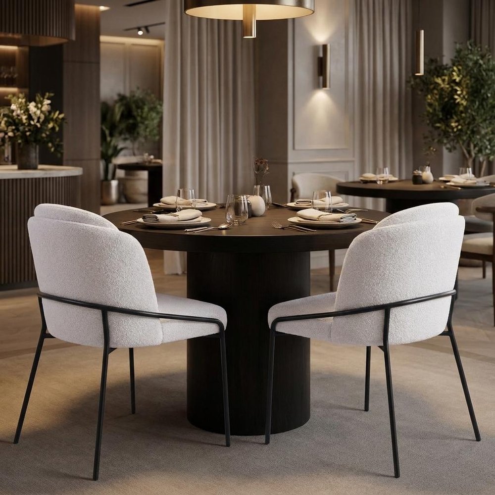 Set of Two Ivory And Black Faux Shearling And Steel Dining Side Chairs — view 1