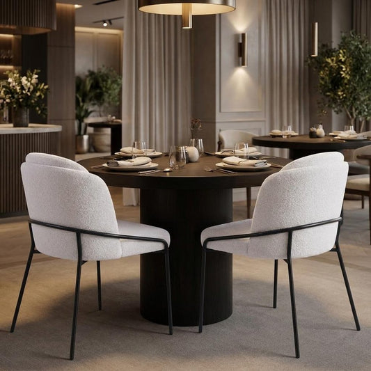 Set of Two Ivory And Black Faux Shearling And Steel Dining Side Chairs
