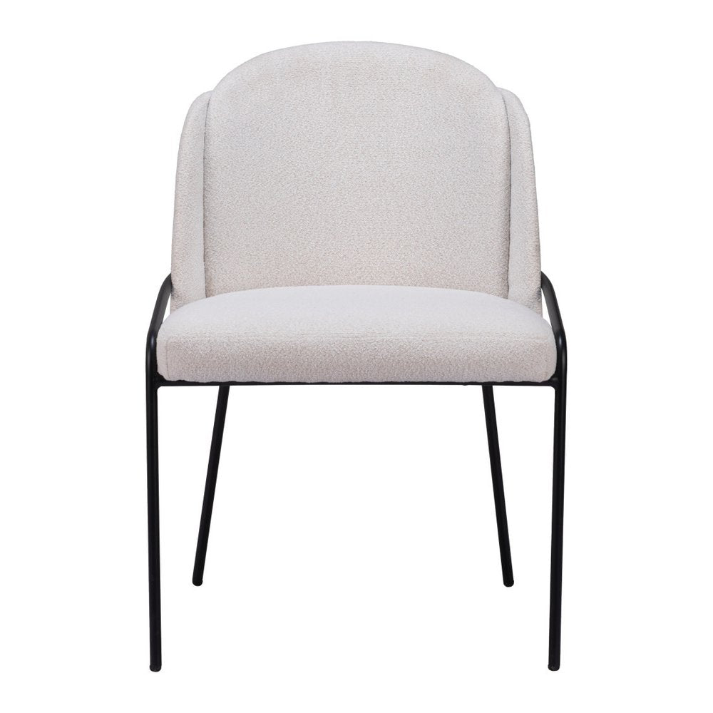 Set of Two Ivory And Black Faux Shearling And Steel Dining Side Chairs HomeRoots
