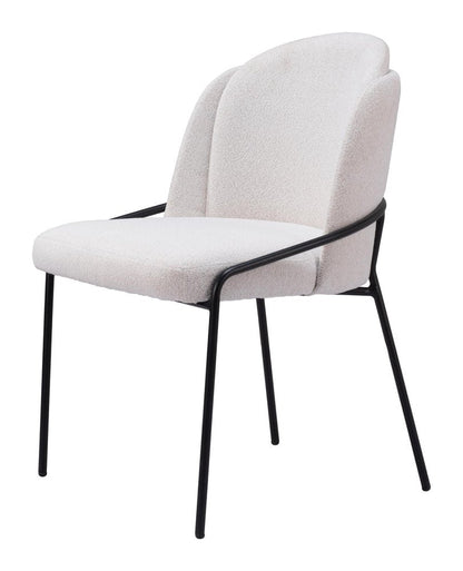 Set of Two Ivory And Black Faux Shearling And Steel Dining Side Chairs HomeRoots