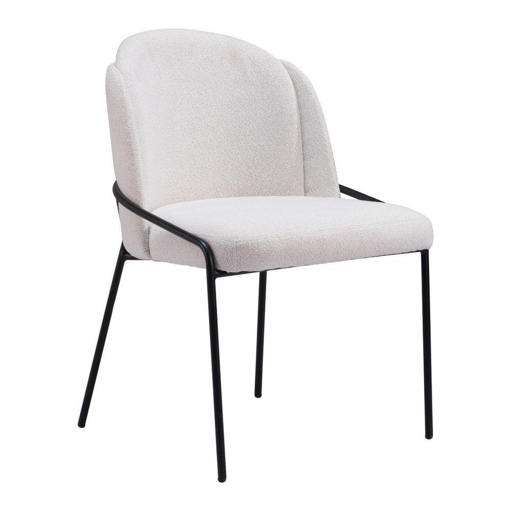 Set of Two Ivory And Black Faux Shearling And Steel Dining Side Chairs — view 4