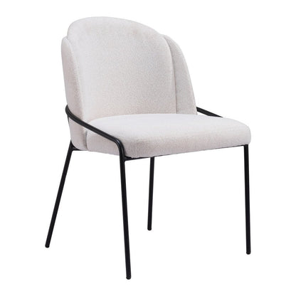 Set of Two Ivory And Black Faux Shearling And Steel Dining Side Chairs HomeRoots
