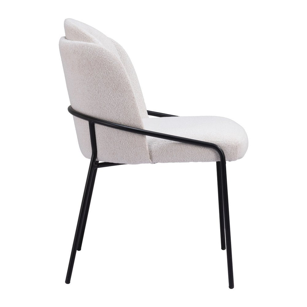 Set of Two Ivory And Black Faux Shearling And Steel Dining Side Chairs — view 6
