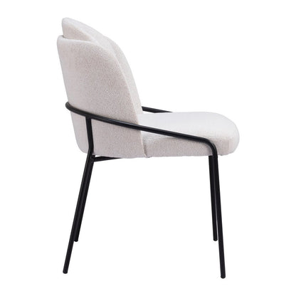 Set of Two Ivory And Black Faux Shearling And Steel Dining Side Chairs HomeRoots