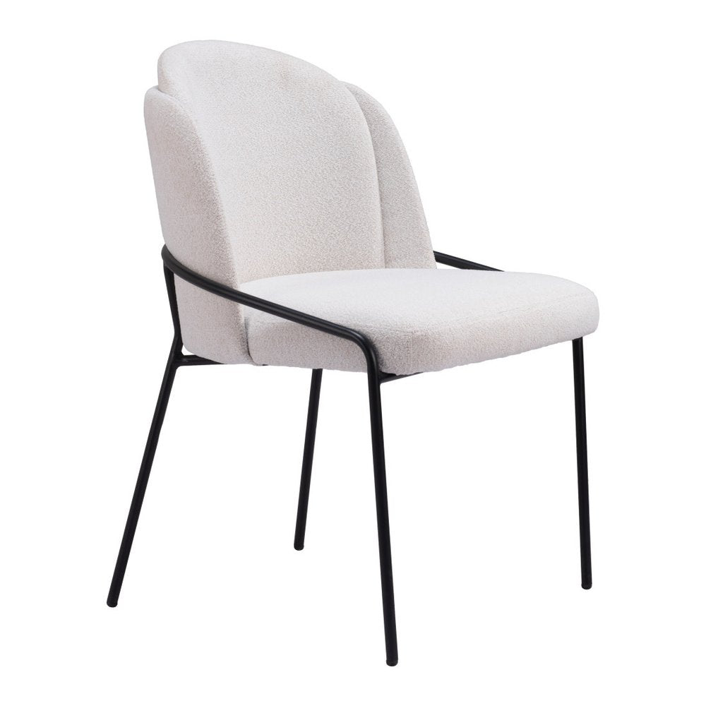Set of Two Ivory And Black Faux Shearling And Steel Dining Side Chairs — view 5