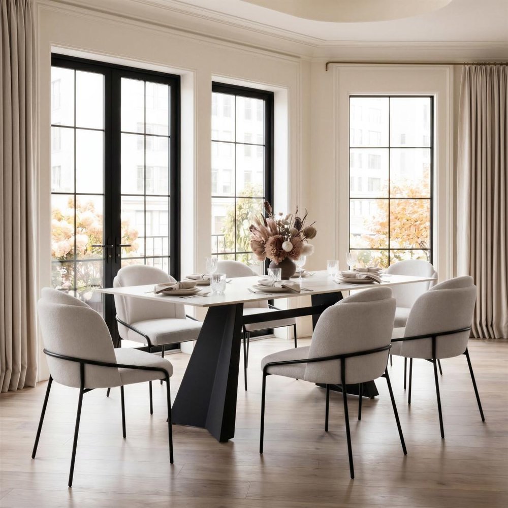Set of Two Ivory And Black Faux Shearling And Steel Dining Side Chairs HomeRoots