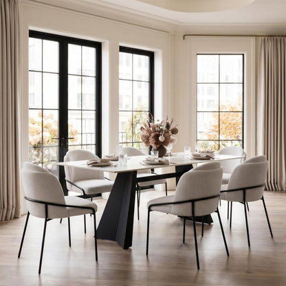 Set of Two Ivory And Black Faux Shearling And Steel Dining Side Chairs HomeRoots