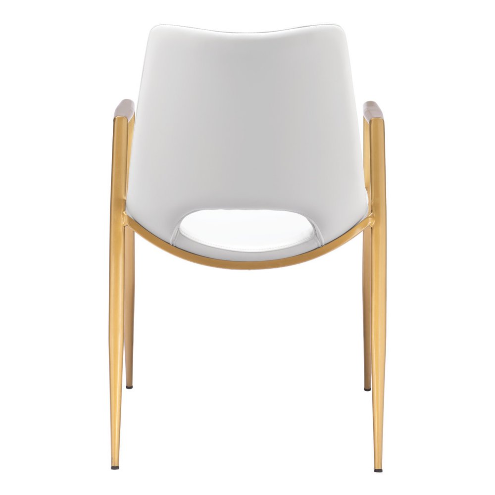Set of Two White and Gold Faux Leather Open Back Dining Arm Chairs HomeRoots