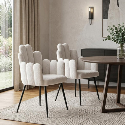 Set of Two Ivory And Black Tufted Boucle And Steel Dining Arm Chairs HomeRoots