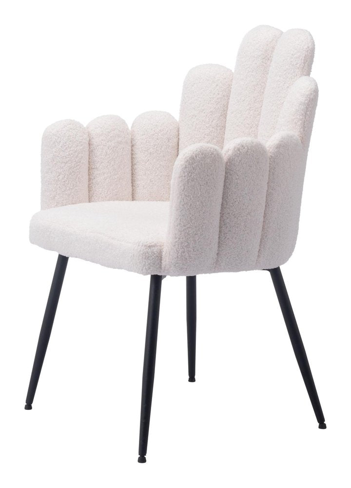 Set of Two Ivory And Black Tufted Boucle And Steel Dining Arm Chairs HomeRoots