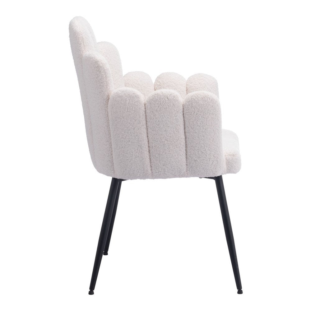 Set of Two Ivory And Black Tufted Boucle And Steel Dining Arm Chairs HomeRoots