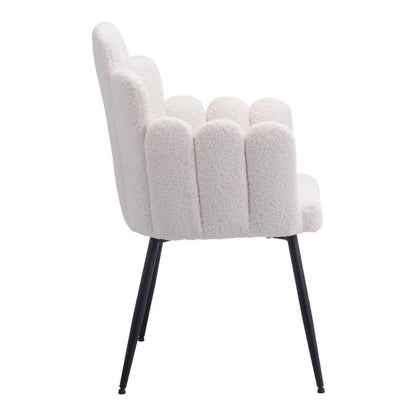 Set of Two Ivory And Black Tufted Boucle And Steel Dining Arm Chairs HomeRoots