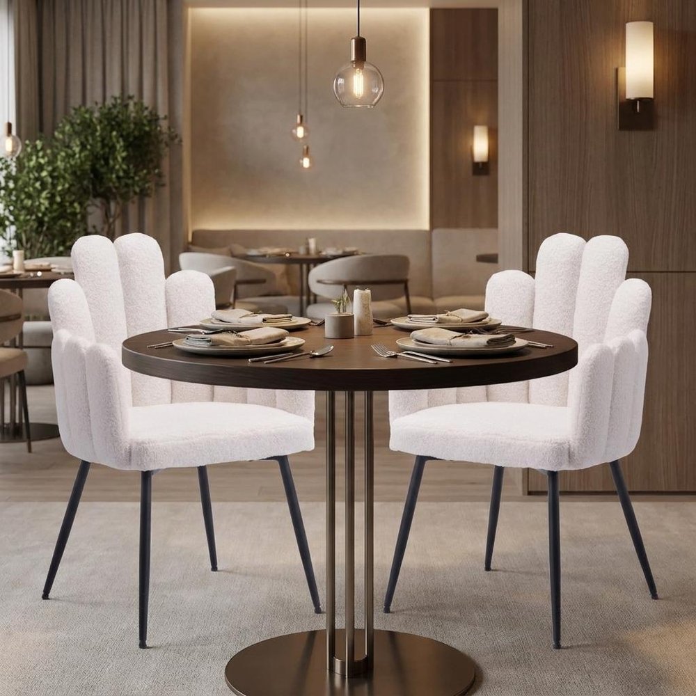 Set of Two Ivory And Black Tufted Boucle And Steel Dining Arm Chairs HomeRoots