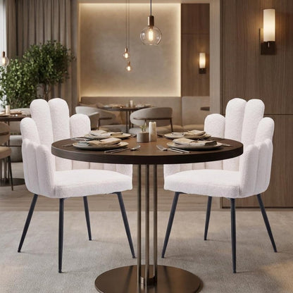 Set of Two Ivory And Black Tufted Boucle And Steel Dining Arm Chairs HomeRoots