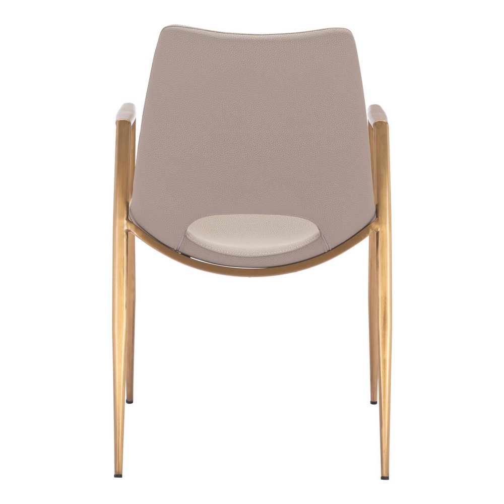 Set of Two Beige and Gold Faux Leather Open Back Dining Arm Chairs HomeRoots