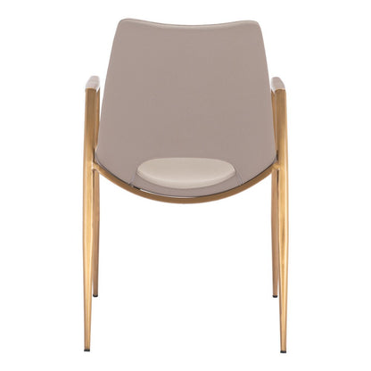 Set of Two Beige and Gold Faux Leather Open Back Dining Arm Chairs HomeRoots