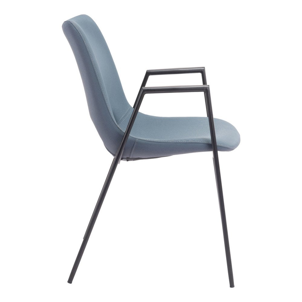 Set of Two Blue and Black Faux Leather Open Back Dining Arm Chairs HomeRoots