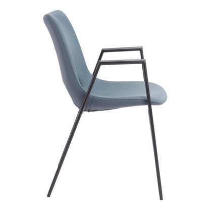 Set of Two Blue and Black Faux Leather Open Back Dining Arm Chairs HomeRoots