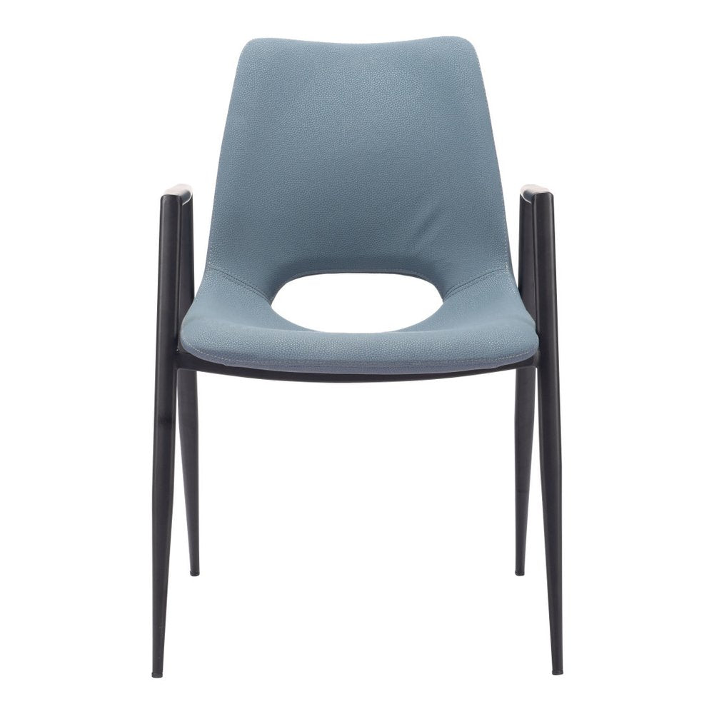 Set of Two Blue and Black Faux Leather Open Back Dining Arm Chairs HomeRoots