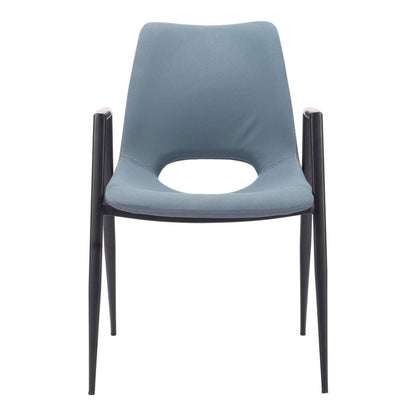 Set of Two Blue and Black Faux Leather Open Back Dining Arm Chairs HomeRoots
