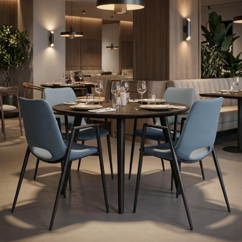 Set of Two Blue And Black Faux Leather And Steel Dining Arm Chairs — view 11