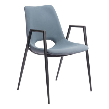 Set of Two Blue and Black Faux Leather Open Back Dining Arm Chairs HomeRoots